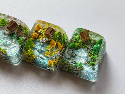 Chinese landscape painting style resin keycaps, seasonal keycaps for spring, summer, autumn, winter, and winter, personalized keycaps for keyboards