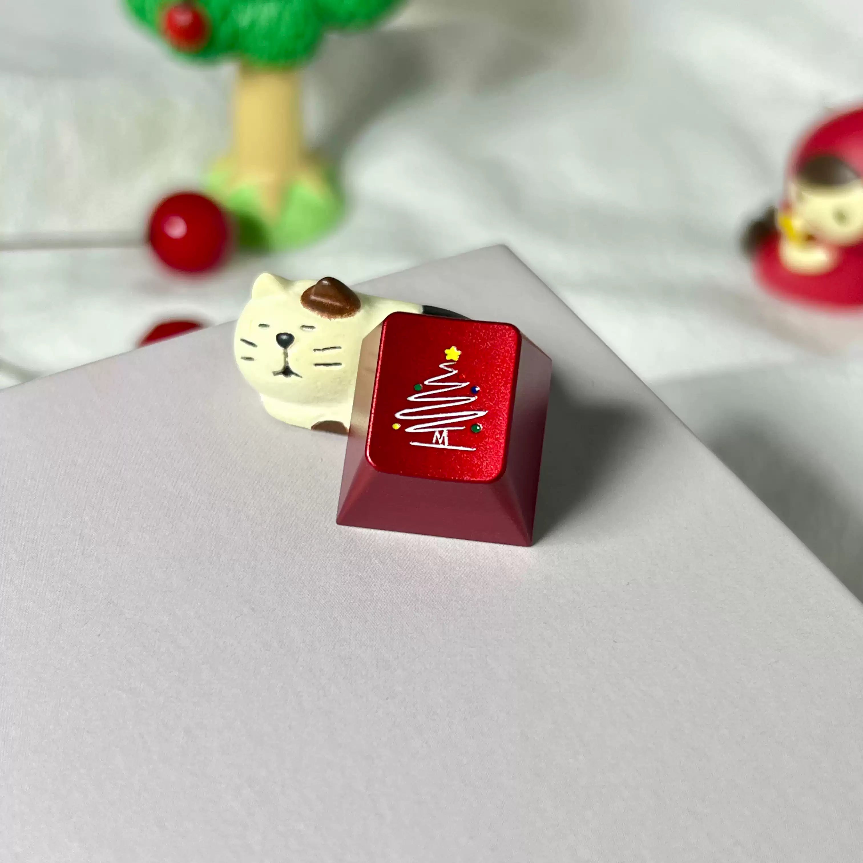 Aluminum alloy anode Christmas, Christmas tree shaped personalized ESC metal keycaps CNC machining keycaps