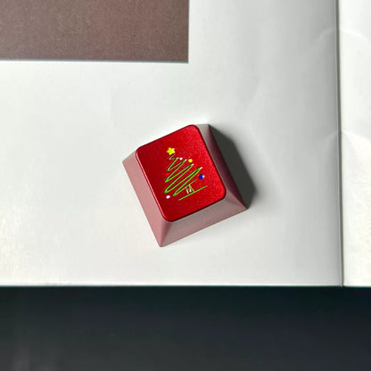 Aluminum alloy anode Christmas, Christmas tree shaped personalized ESC metal keycaps CNC machining keycaps