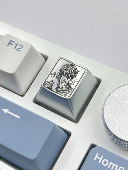 One Piece, Zoro，Sanji， Zinc alloy personalized keycaps, metal decorative keycaps, keyboard anime game keycaps.