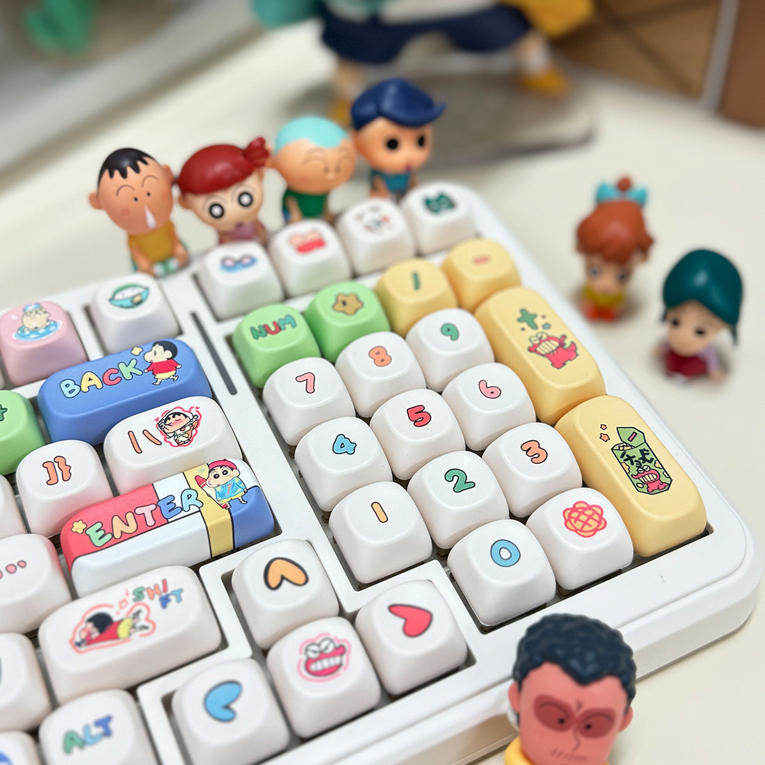 Crayon Shin chan keycaps MOG, MOA round height white cute MAC sublimation keycaps