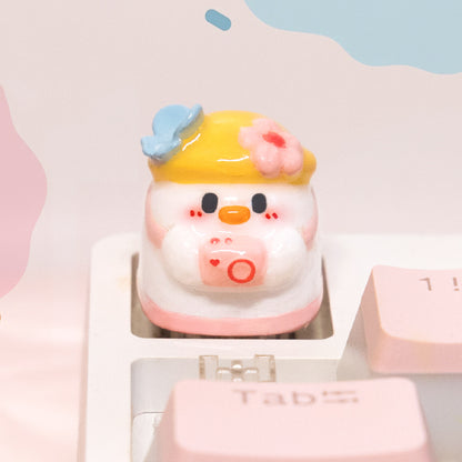 Cute duck personality keycaps cartoon resin personality keycaps soft ceramic keycaps, mechanical keyboard decorative keycaps,