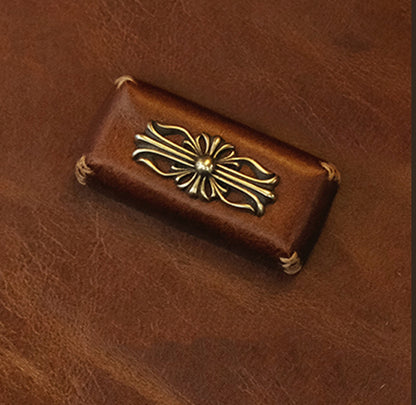 Leather sewing, resin base, Chrome Hearts， Retro style 2U backspace key personalized keycap, mechanical keyboard decorative keycap