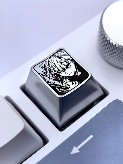 Agatsuma Zenitsu zinc alloy 1U personalized keycap, simple metal solid color, black and white line cartoon keycap