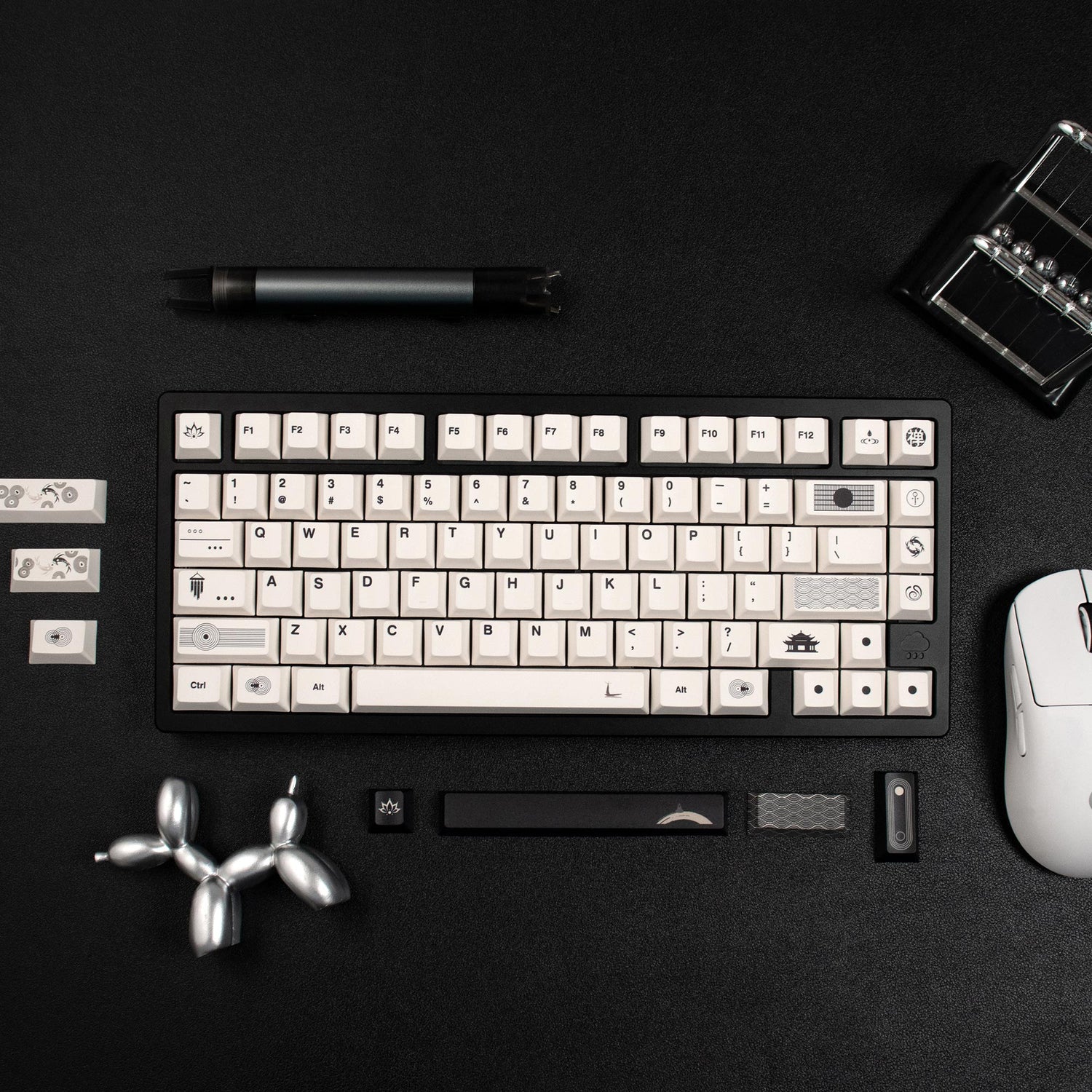 Zen themed rice white/gray/yellow keycaps PBT thermal sublimation original mechanical keyboard keycaps