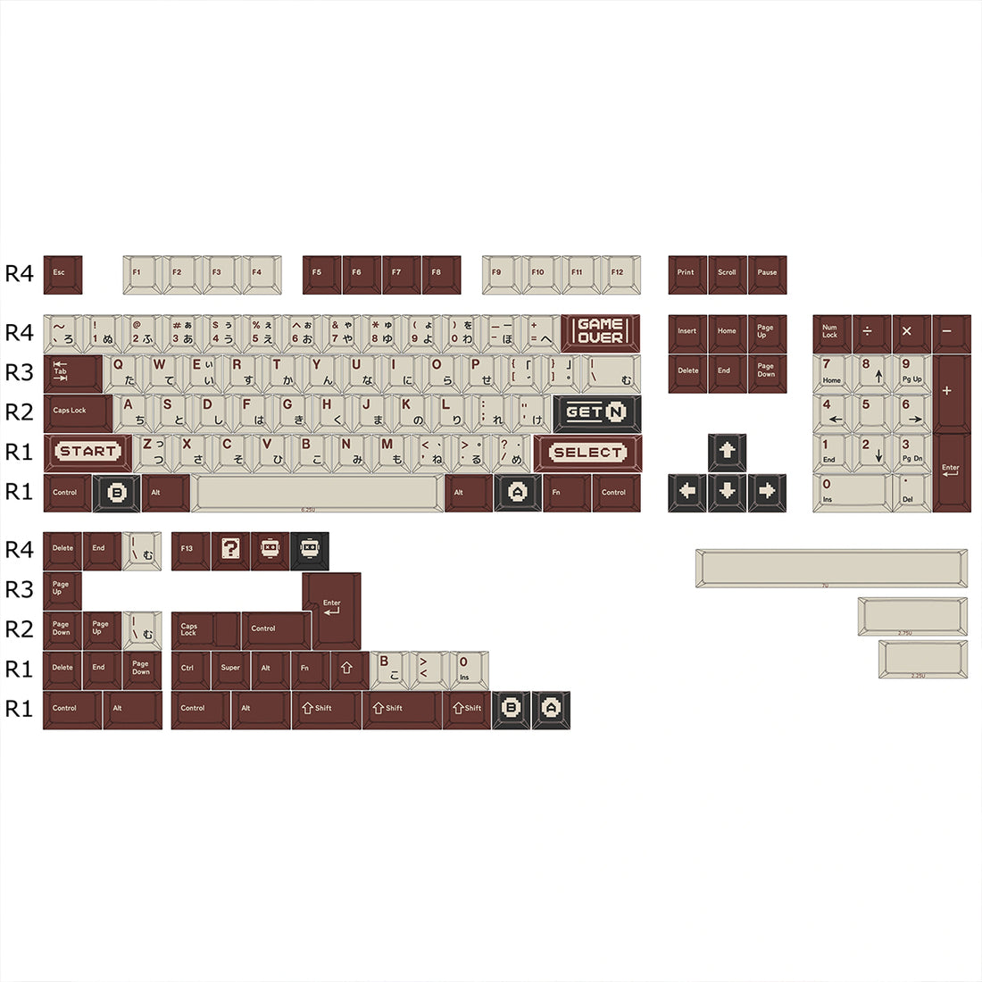 Complete set of customized PBT five sided thermal sublimation original factory height keycaps for the FC themed mechanical keyboard of the Red and White gaming console