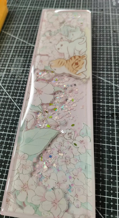 Cherry blossom cat pink flowing sand, Keyboard holder, Handmade custom resin hand support, keyboard accessories