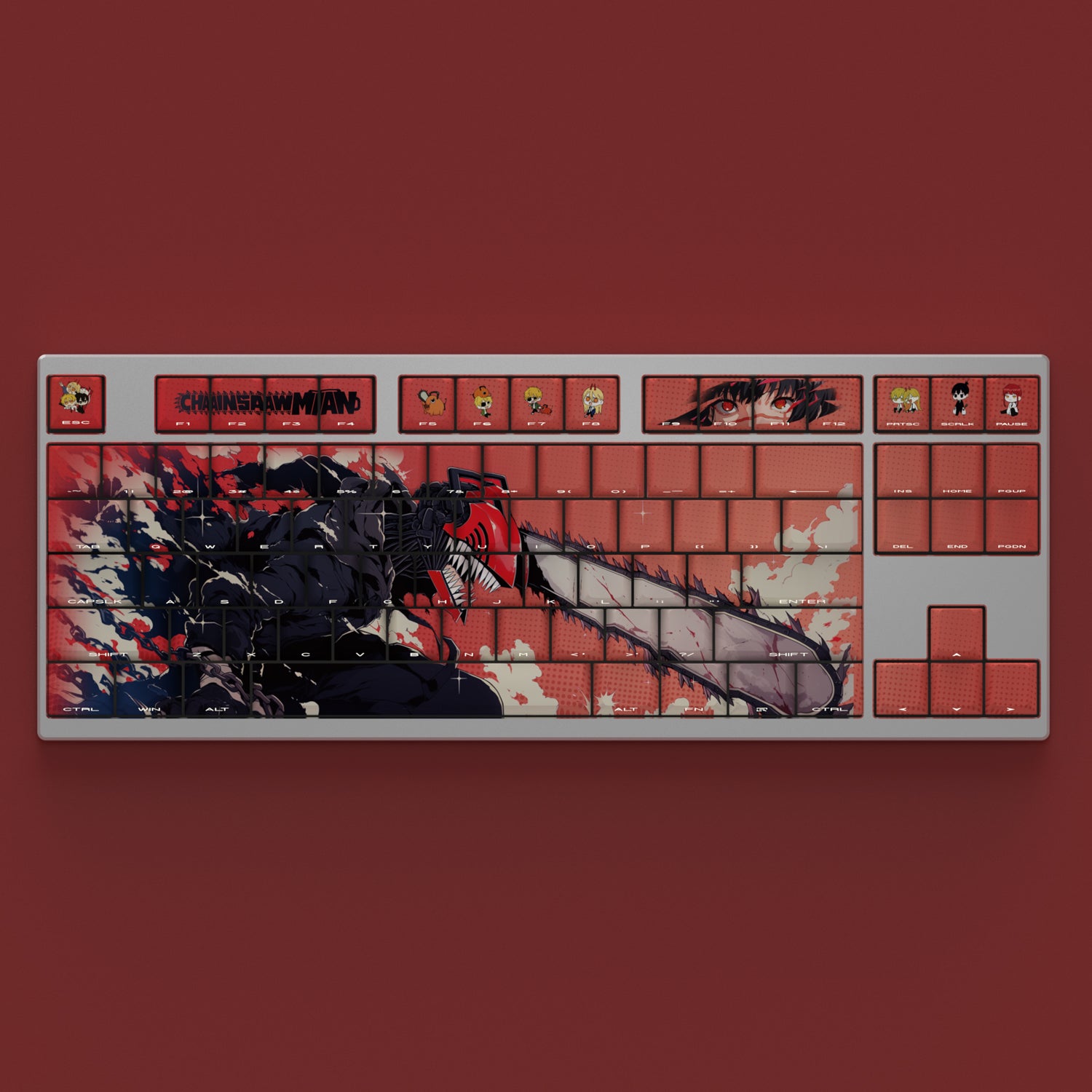 Chainsaw Man, Denji suit keycap, chainsaw man theme keycap, anime side engraved transparent characters