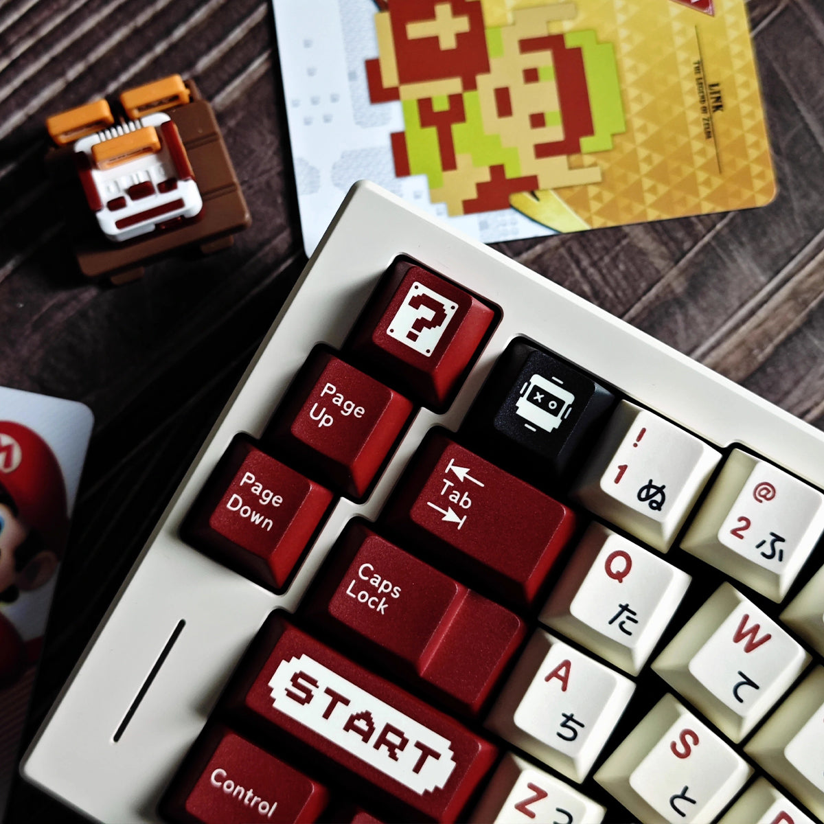 Complete set of customized PBT five sided thermal sublimation original factory height keycaps for the FC themed mechanical keyboard of the Red and White gaming console