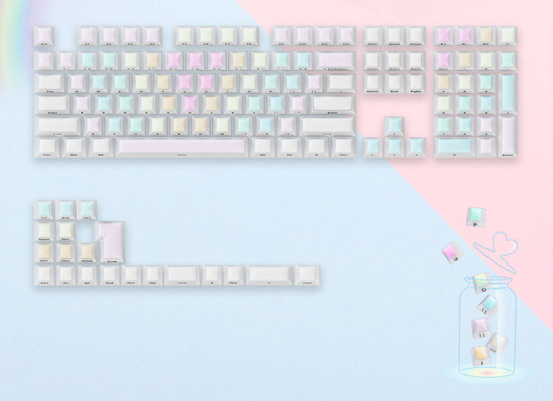 Rainbow gummy mechanical keyboard, keycap, nail art, PC material, side engraved fog, transparent silicone collagen factory height