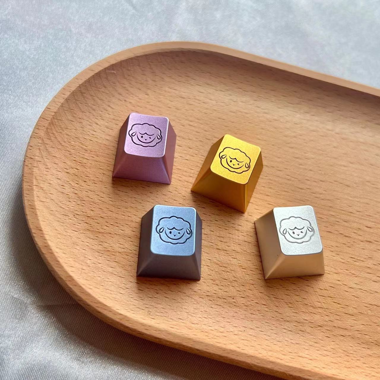 Aluminum alloy anode, simple lamb portrait pattern personalized keycap, metal decorative keycap