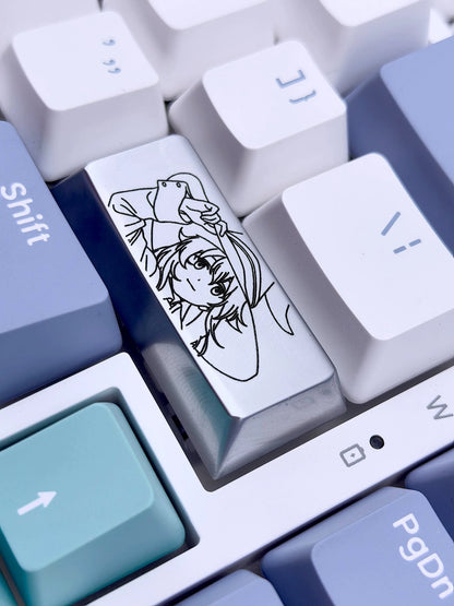 Mushoku Tensei, Roxy, 2.25U zinc alloy line carved keycaps, metal personalized keycaps.