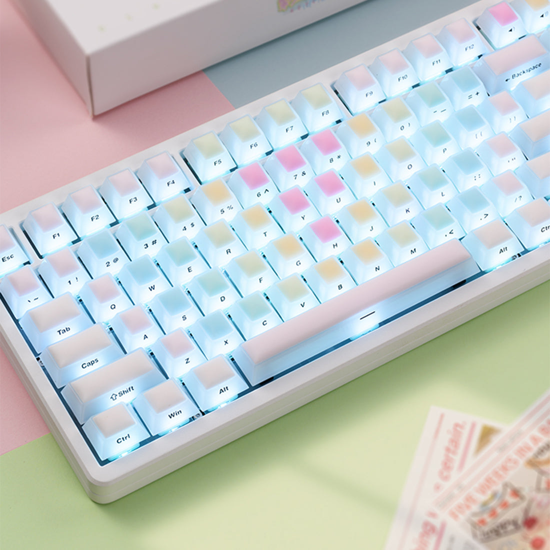 Rainbow gummy mechanical keyboard, keycap, nail art, PC material, side engraved fog, transparent silicone collagen factory height