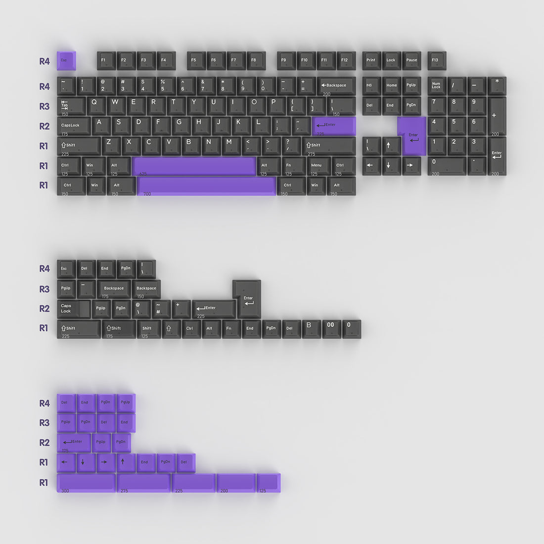 Black semi transparent, purple, keycap factory height secondary injection molding process compatible with mechanical keyboard 75/87/98/108