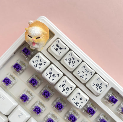 Cute cat 8-key emoji, heat sublimated PTB material, personalized keycap.