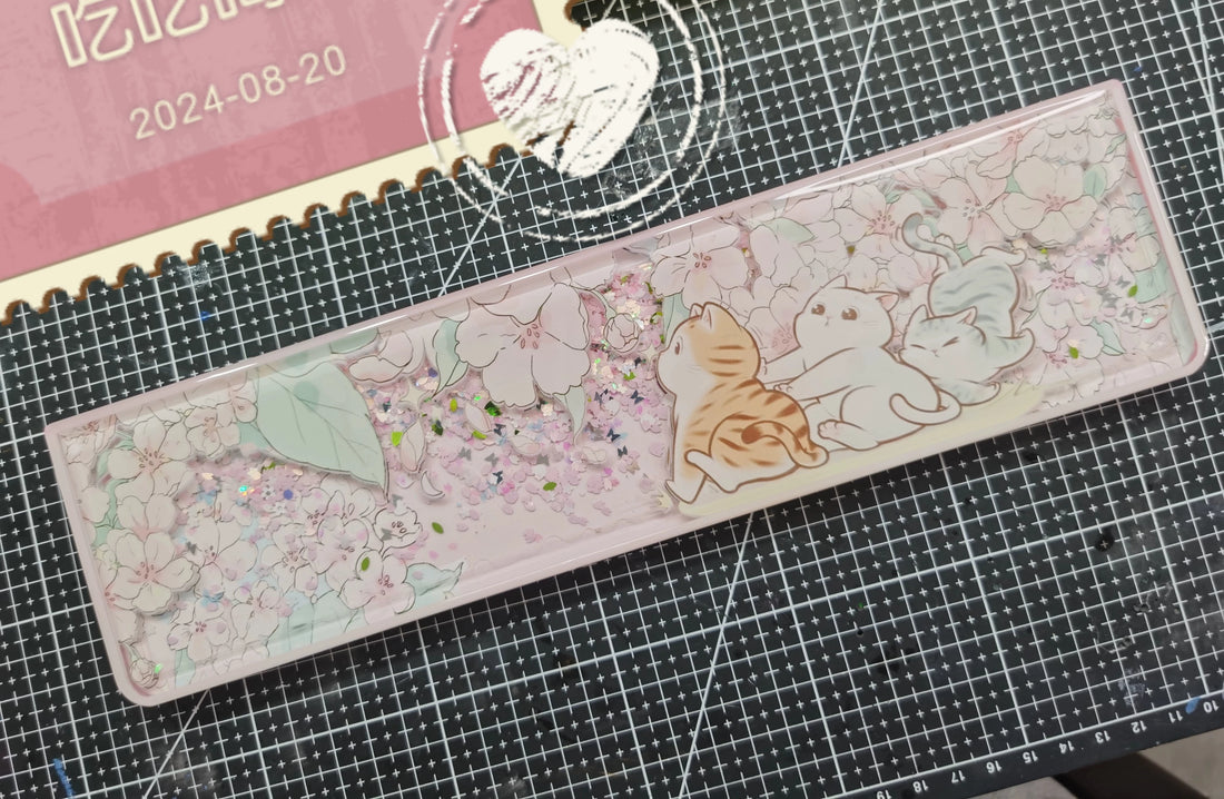 Cherry blossom cat pink flowing sand, Keyboard holder, Handmade custom resin hand support, keyboard accessories