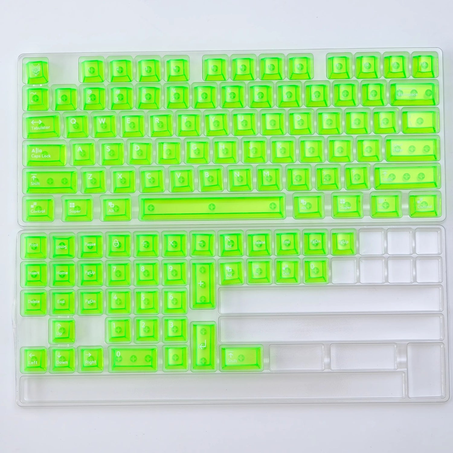Color transparent keycap set, simple installation, mechanical keyboard keycap PC material UV transfer printing, original factory height color transparent keycap set