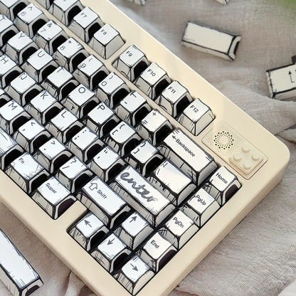 White comic style, PBT heat sublimation original factory highly compatible personalized keycap set.