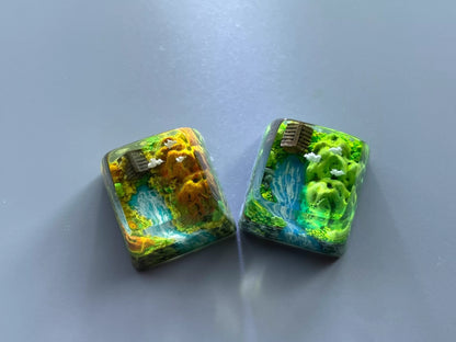 Chinese landscape painting style resin keycaps, seasonal keycaps for spring, summer, autumn, winter, and winter, personalized keycaps for keyboards