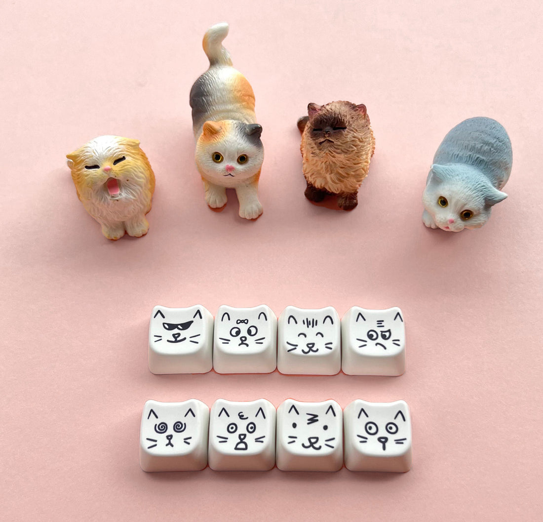 Cute cat 8-key emoji, heat sublimated PTB material, personalized keycap.