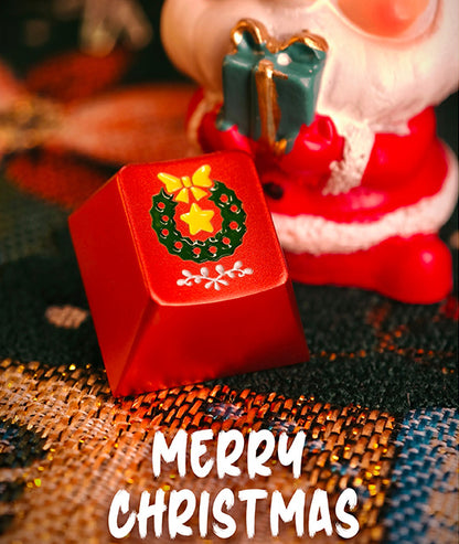 Christmas themed 3-piece set, aluminum alloy metal personalized keycaps, keyboard decoration and beautification keycaps