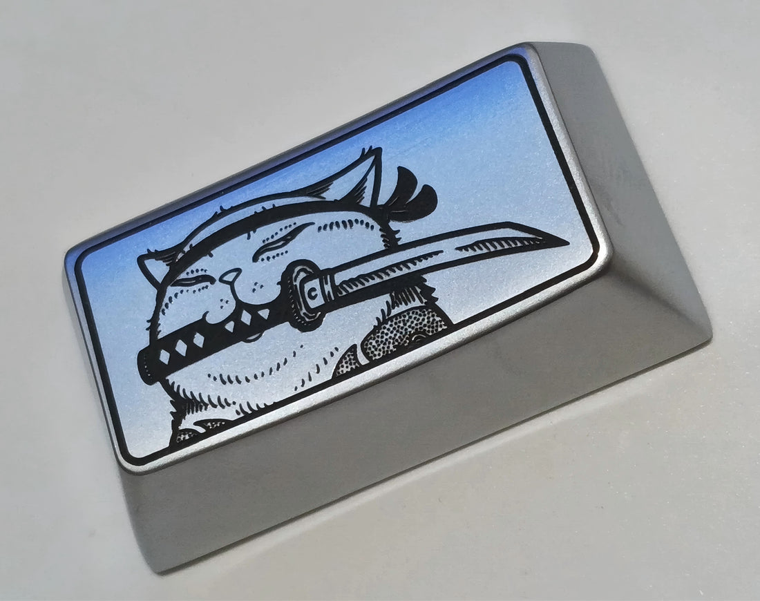Assassin Cat, 1.75U zinc alloy personalized keycap, metal cartoon image decorative keycap.