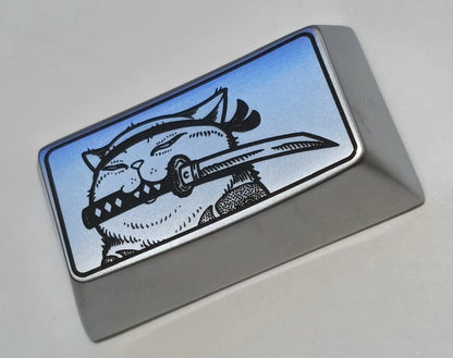Assassin Cat, 1.75U zinc alloy personalized keycap, metal cartoon image decorative keycap.