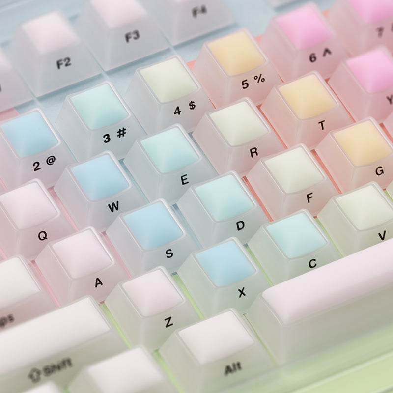 Rainbow gummy mechanical keyboard, keycap, nail art, PC material, side engraved fog, transparent silicone collagen factory height