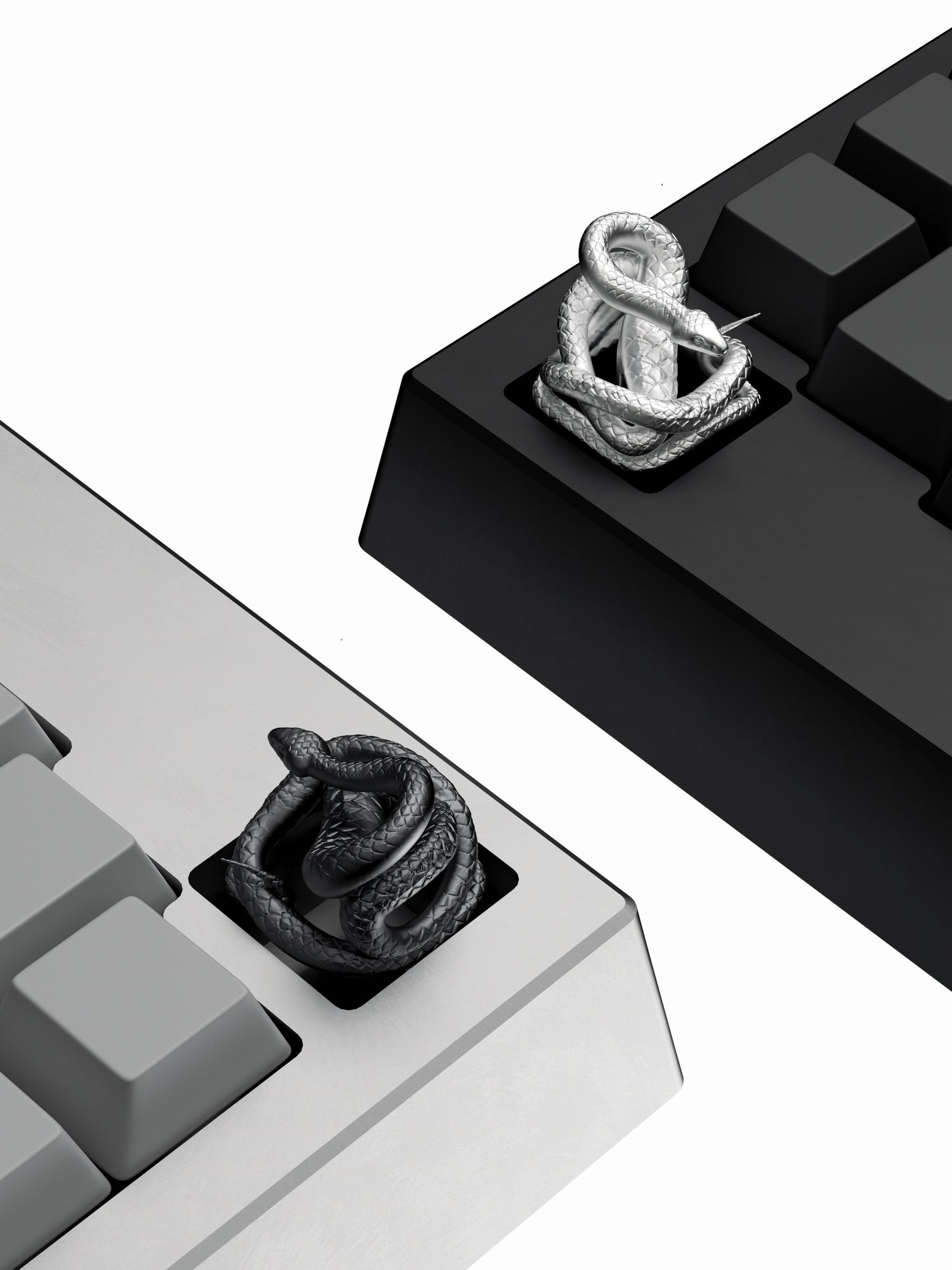 Pure silver snake keycaps, customized personalized keycaps, artistic metal keycaps, decorative keycaps