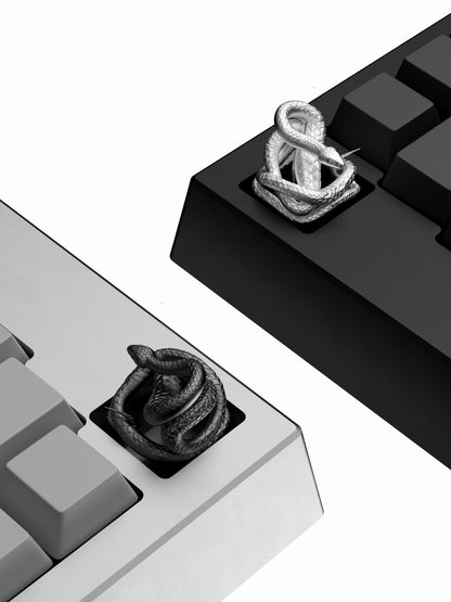 Pure silver snake keycaps, customized personalized keycaps, artistic metal keycaps, decorative keycaps