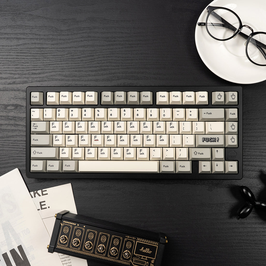 Retro gray FK middle finger mechanical keyboard keycap PBT thermal sublimation complete set factory height