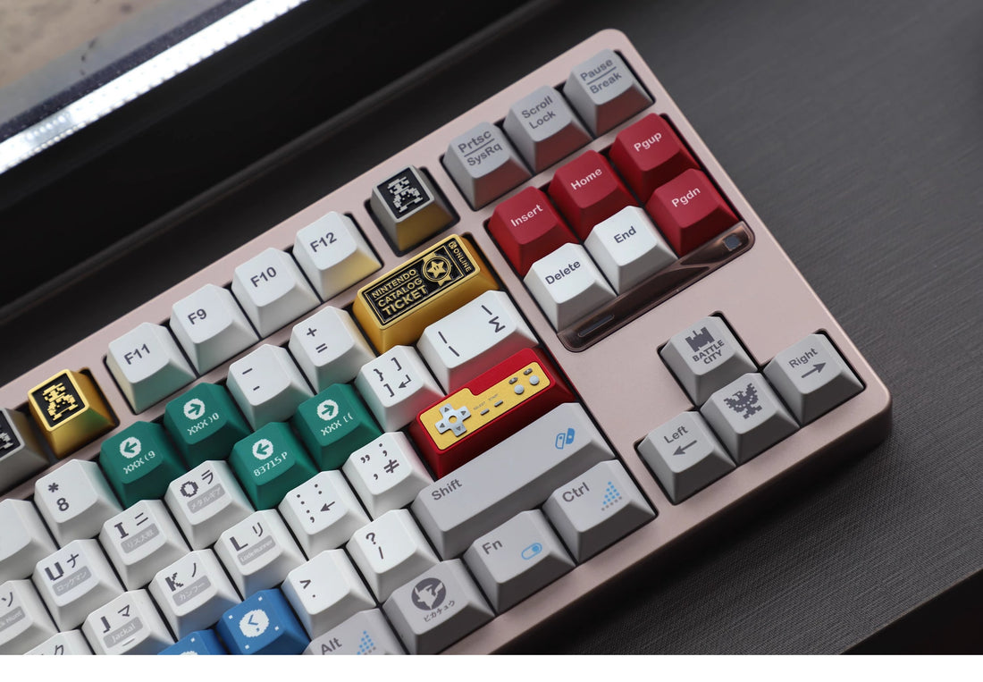 CNC aluminum alloy metal return keycap, red and white FC game console controller, mechanical keyboard cap, anodized metal keycap