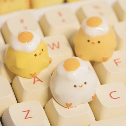 Chick personality resin keycaps, poached egg artisankeycaps, mechanical keyboard decorative keycaps
