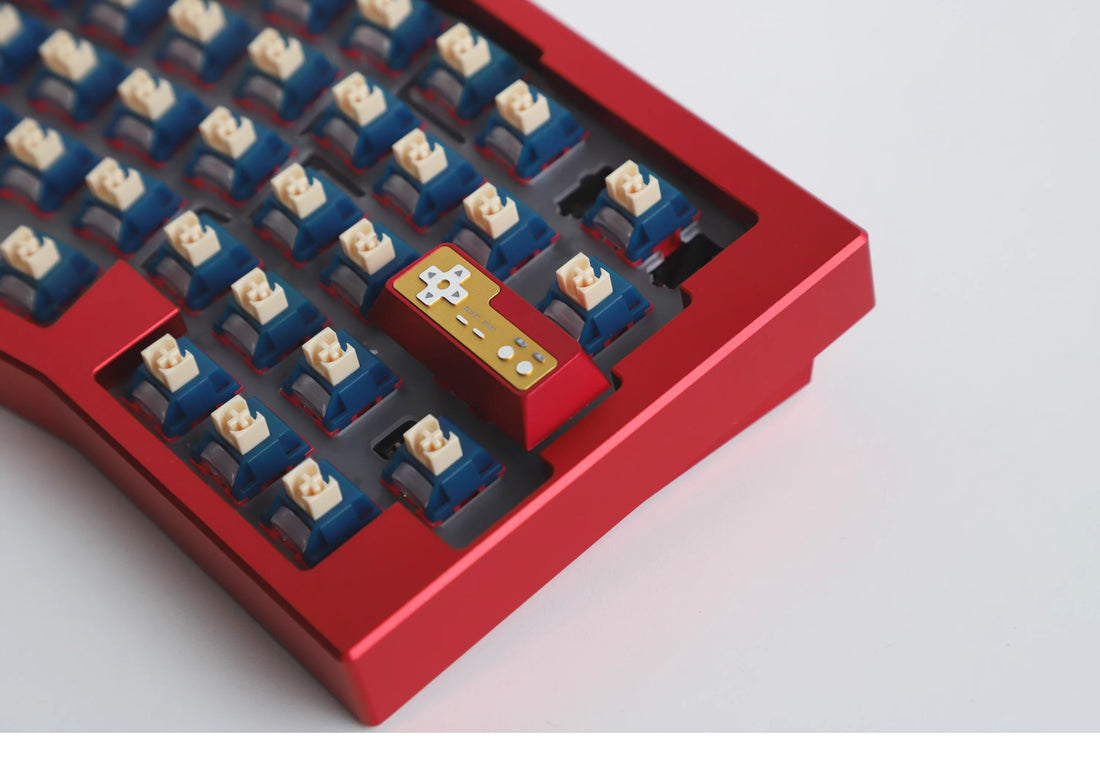 CNC aluminum alloy metal return keycap, red and white FC game console controller, mechanical keyboard cap, anodized metal keycap