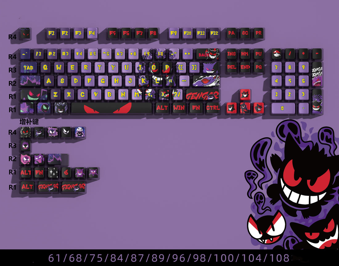 Pok é mon, gengar theme set keycap, five side sublimation PBT keycap anime game set keycap