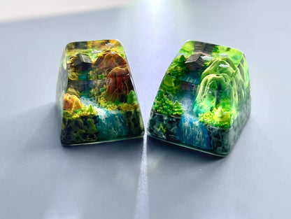 Chinese landscape painting style resin keycaps, seasonal keycaps for spring, summer, autumn, winter, and winter, personalized keycaps for keyboards