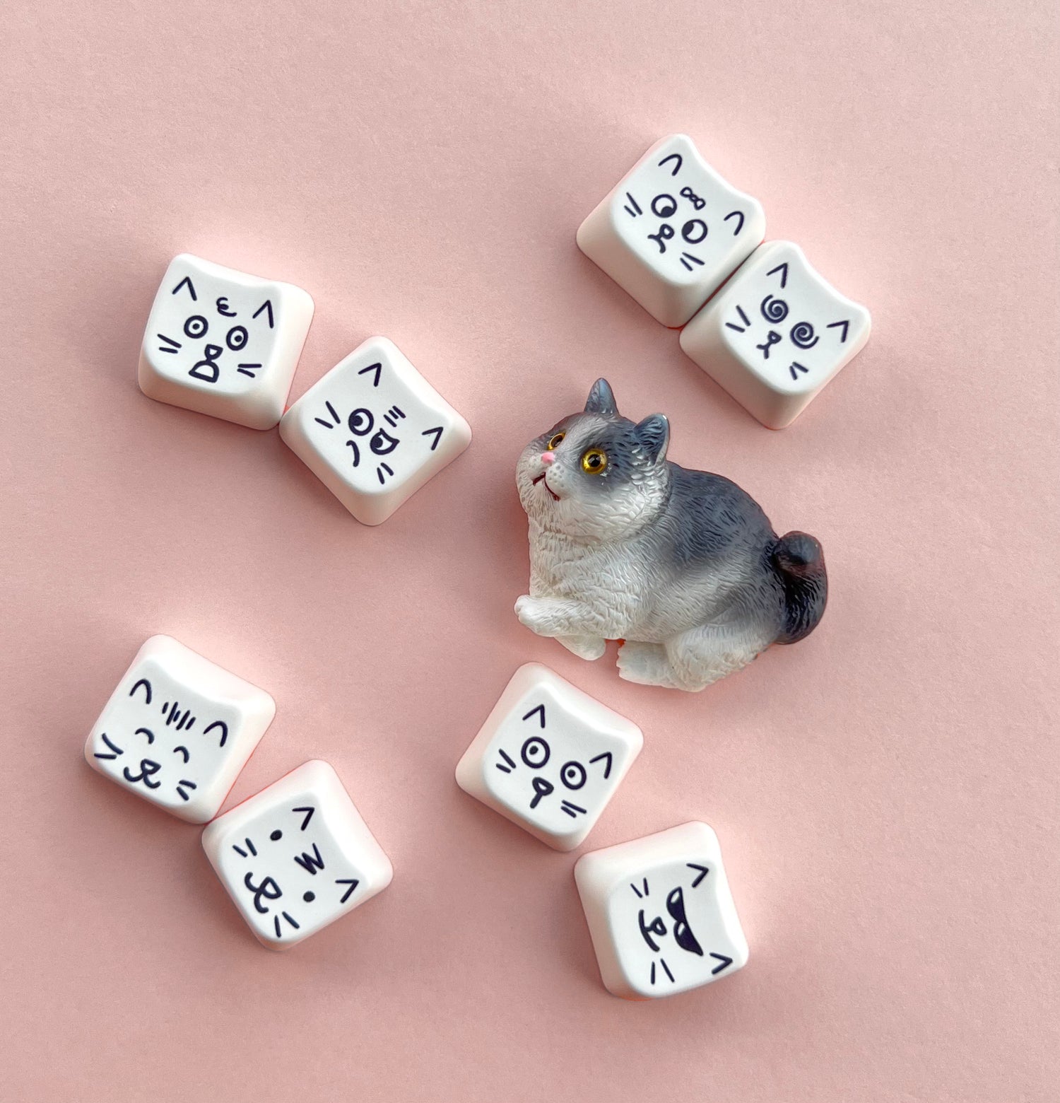 Cute cat 8-key emoji, heat sublimated PTB material, personalized keycap.