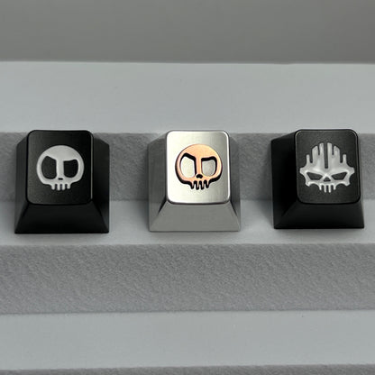 Skull colored red copper inlaid metal keycaps, original factory R4 height aluminum alloy CNC customized mechanical keyboard keycaps