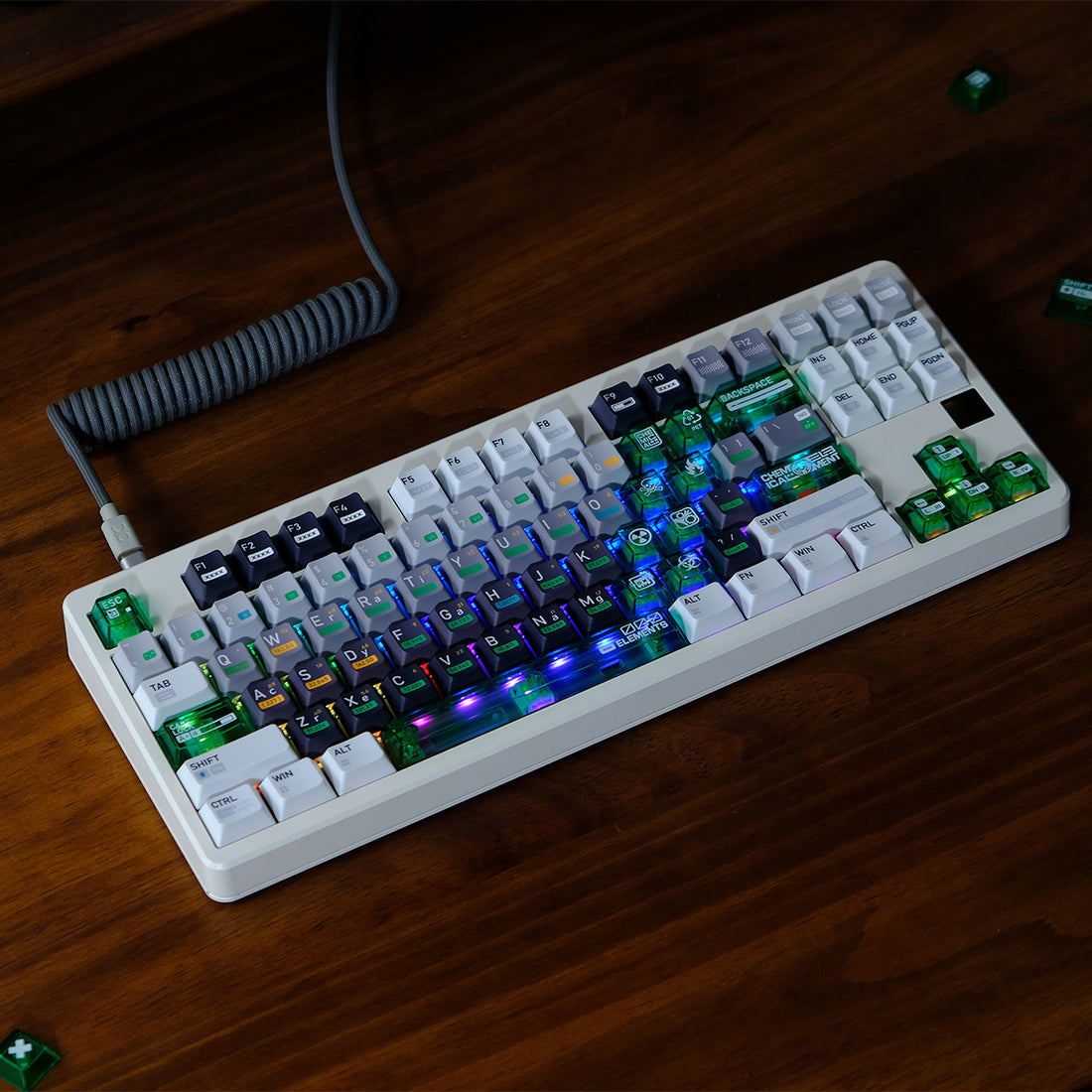 Chemical 003 Mechanical Keyboard Keycap 173 Key Customized PBT Thermal Sublimation+PC Green Transparent Supplement Original Factory Height