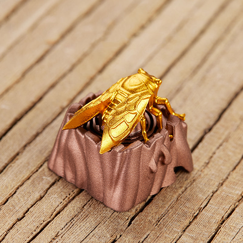 Golden cicada aluminum alloy, metal anode personalized keycaps, decorative translucent metal keycaps