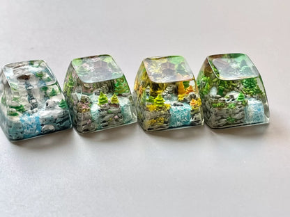 Chinese landscape painting style resin keycaps, seasonal keycaps for spring, summer, autumn, winter, and winter, personalized keycaps for keyboards
