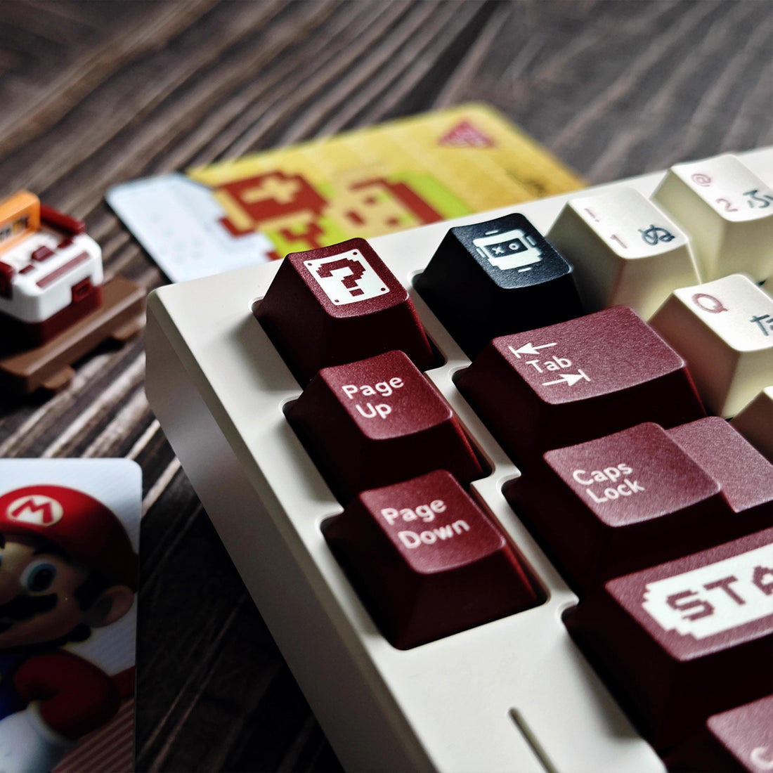 Complete set of customized PBT five sided thermal sublimation original factory height keycaps for the FC themed mechanical keyboard of the Red and White gaming console