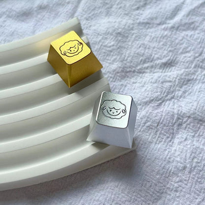 Aluminum alloy anode, simple lamb portrait pattern personalized keycap, metal decorative keycap