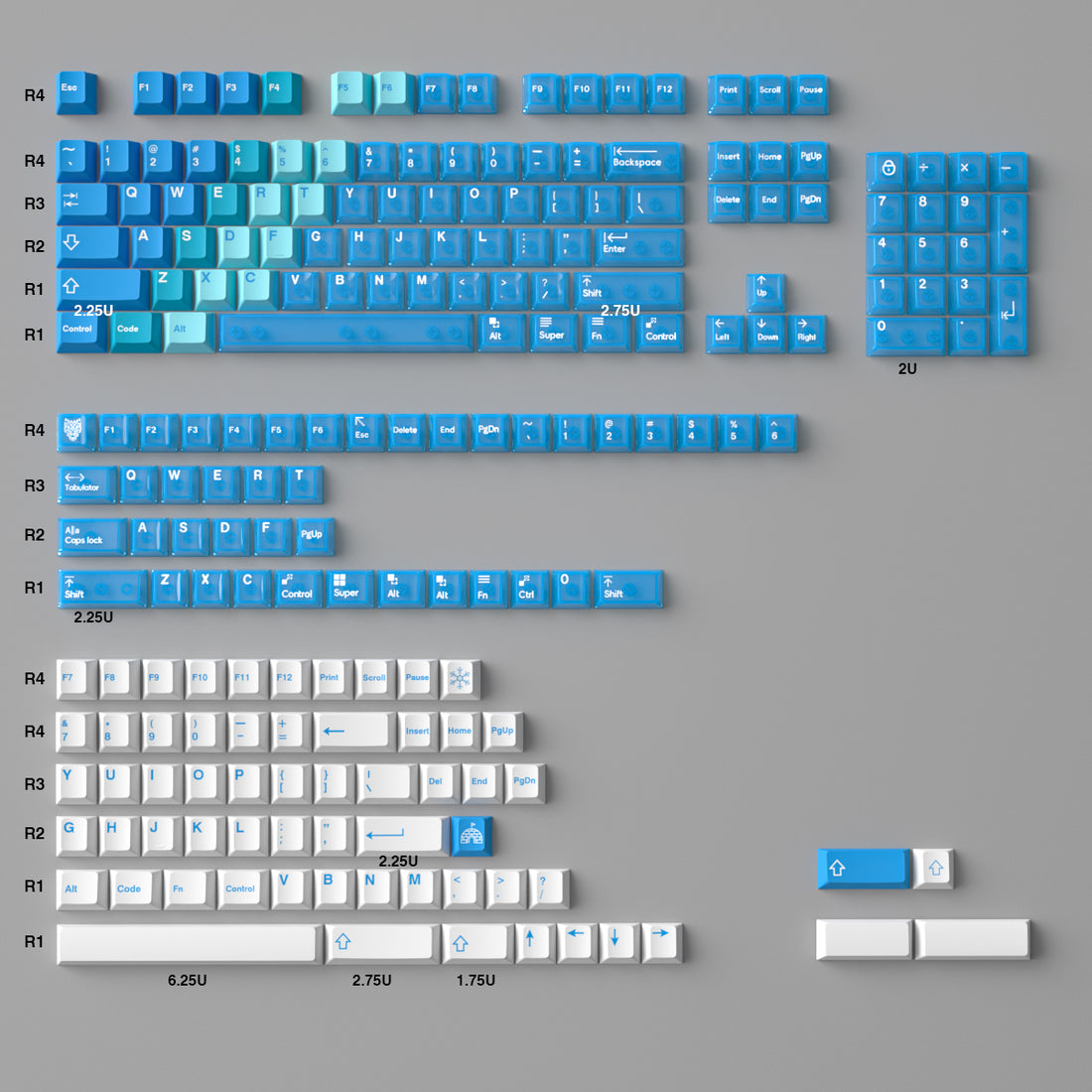 Snowy Mountain Theme Gradient Keycap Transparent PBT Thermal Sublimation PC Pad Printing Original Factory Suitable Mechanical Keyboard