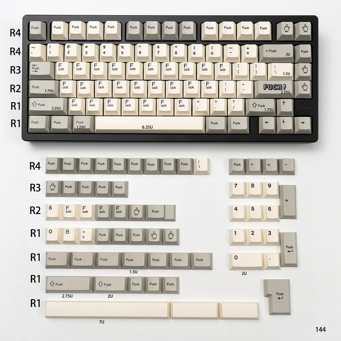 Retro gray FK middle finger mechanical keyboard keycap PBT thermal sublimation complete set factory height