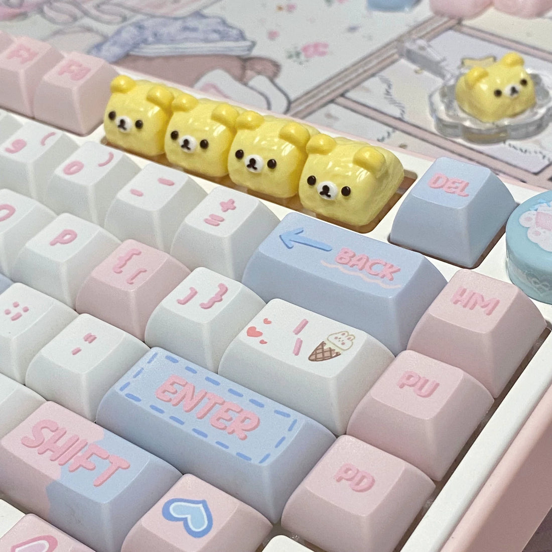Bear Cake Roll Keycaps Original Personalized Keycaps Original Personalized Keycaps, Mechanical Keyboard Decorative Keycaps, Resin Artisankeycaps