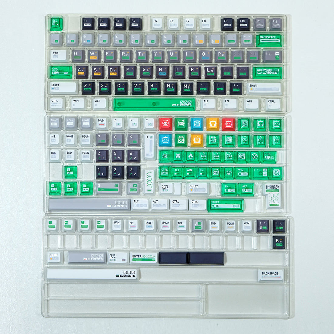 Chemical 003 Mechanical Keyboard Keycap 173 Key Customized PBT Thermal Sublimation+PC Green Transparent Supplement Original Factory Height