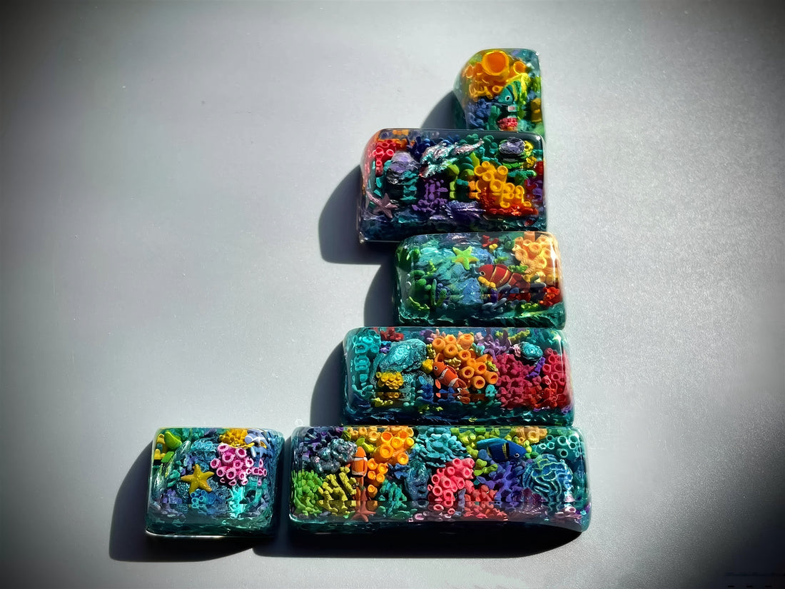 Underwater World Handmade Keycaps, Resin Personalized Keycaps, Crystal Drops of Glue Art Keycaps