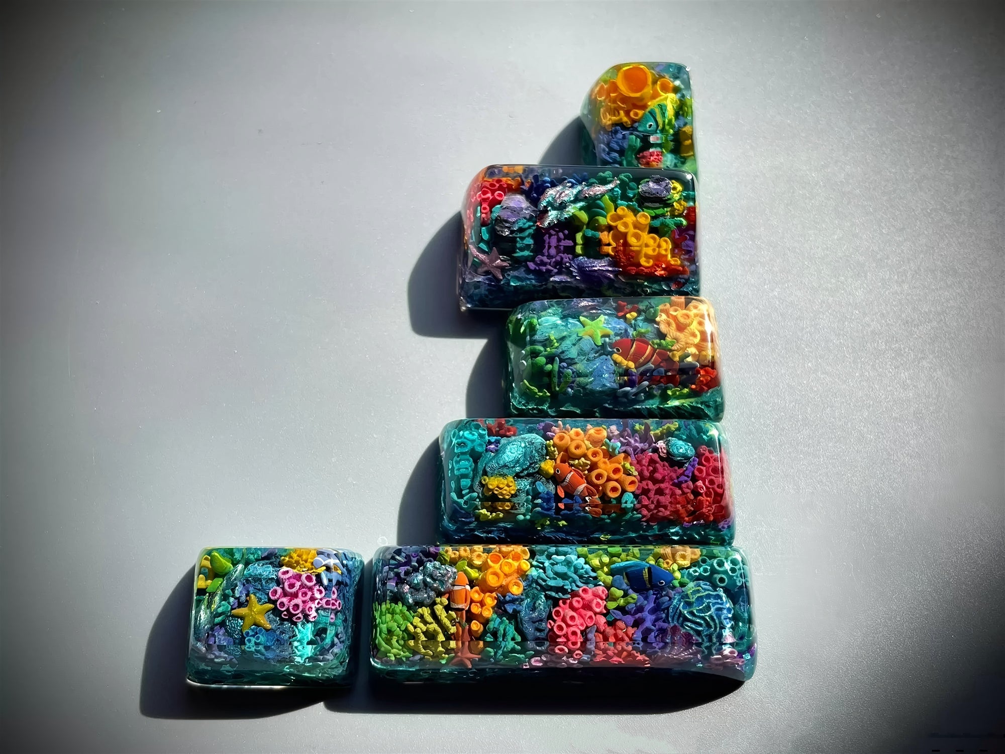 Underwater World Handmade Keycaps, Resin Personalized Keycaps, Crystal Drops of Glue Art Keycaps