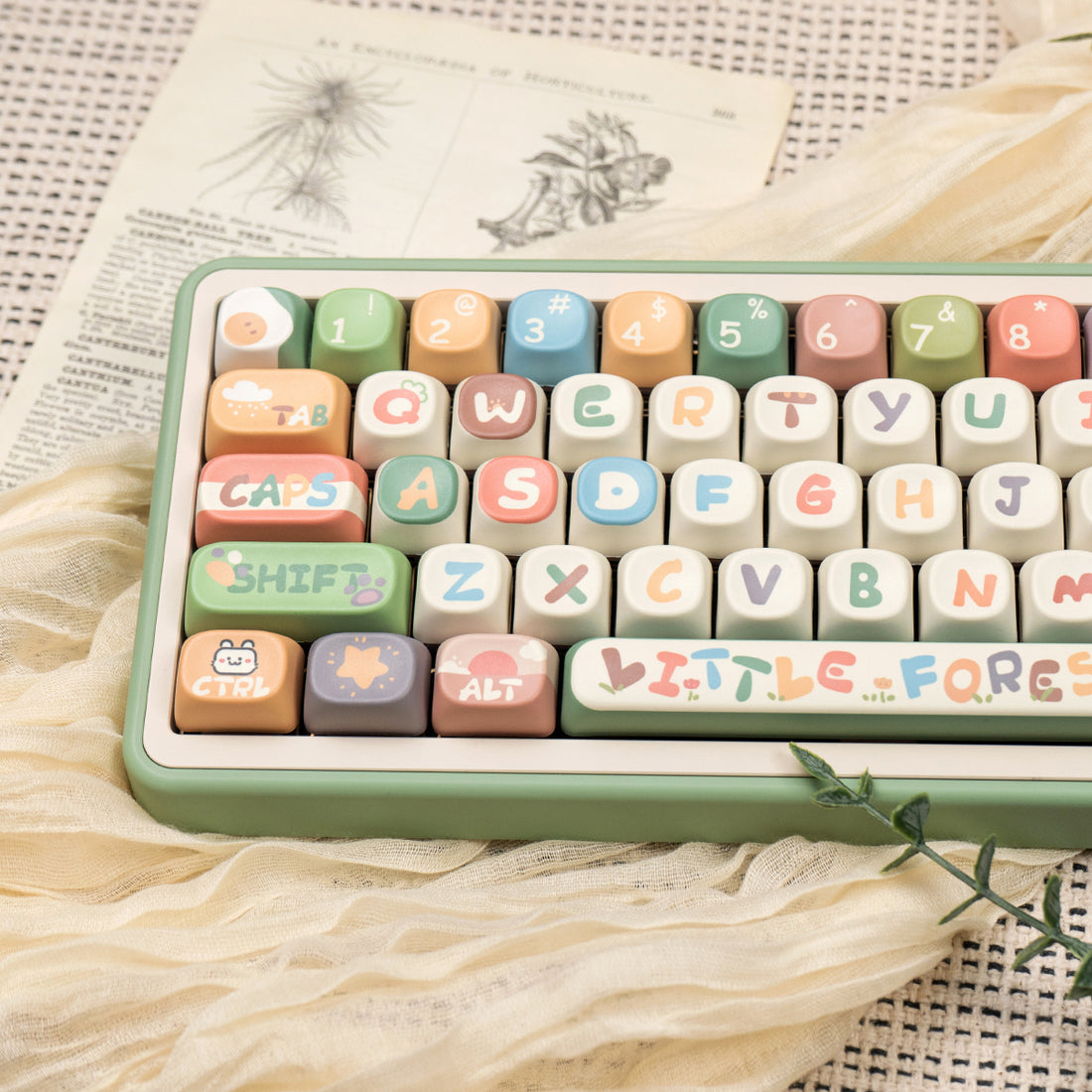 MOA Little Forest Magnetic Axis Mechanical Keyboard Keycaps Cute Cartoon PBT Heat Sublimation Keycaps